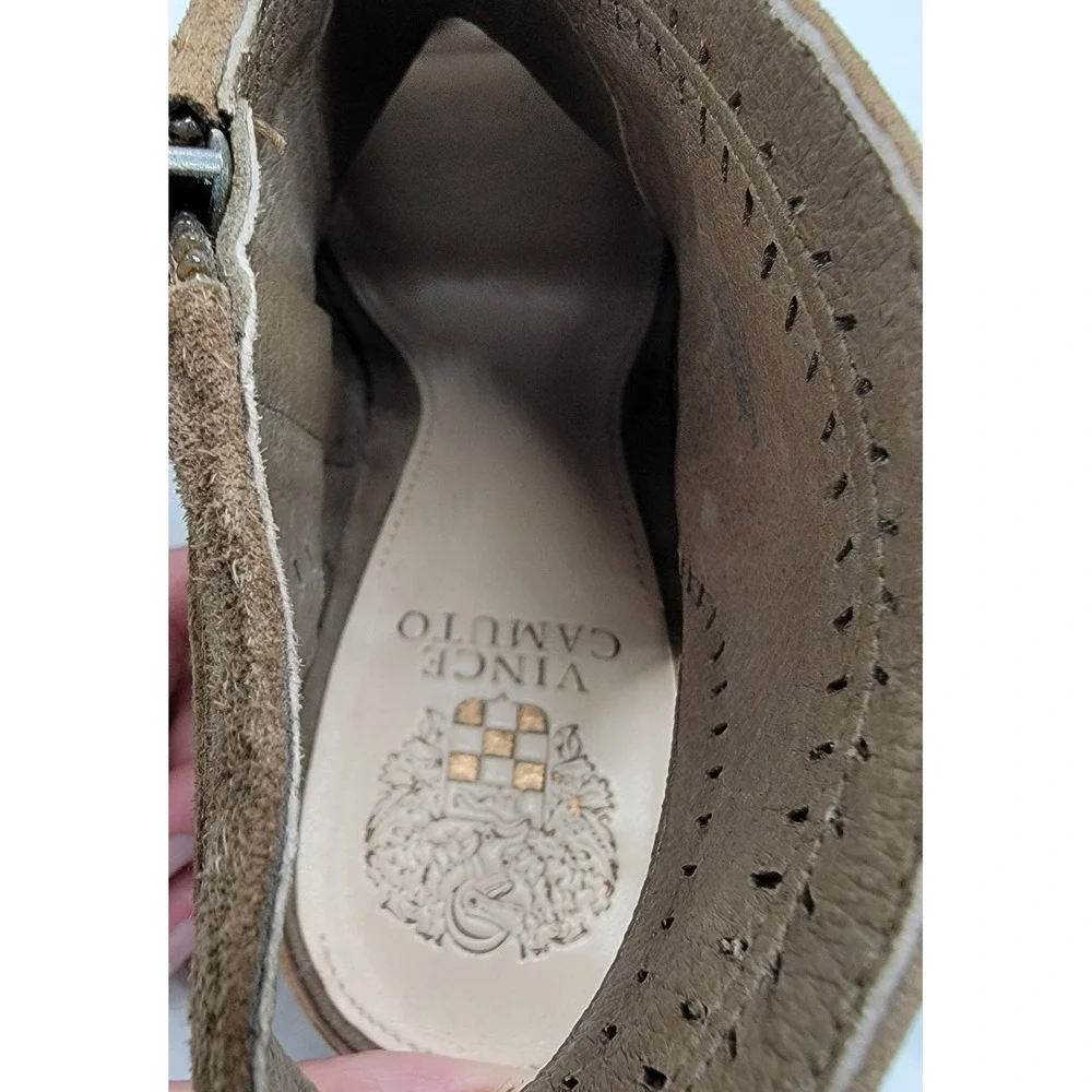 Vince Camuto Women's Taupe/Brown Koral Suede Peep Toe Slingback Booties - 9
